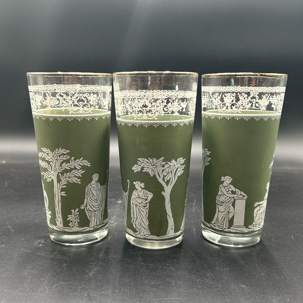 Jeannette Hellenic MCM green glass tumblers